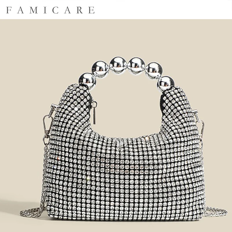 

Новая коллекция 2026: Модная женская вечерняя сумка-клатч с круглыми бусинами, стразами и цепочкой через плечо