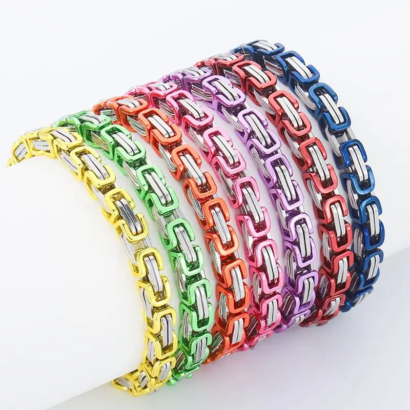 4/5/6/8mm Width Dubai Chain Bracelet Men and Women Multi-Specification Emperor Byzantium Chain Stainless Steel Bracelet