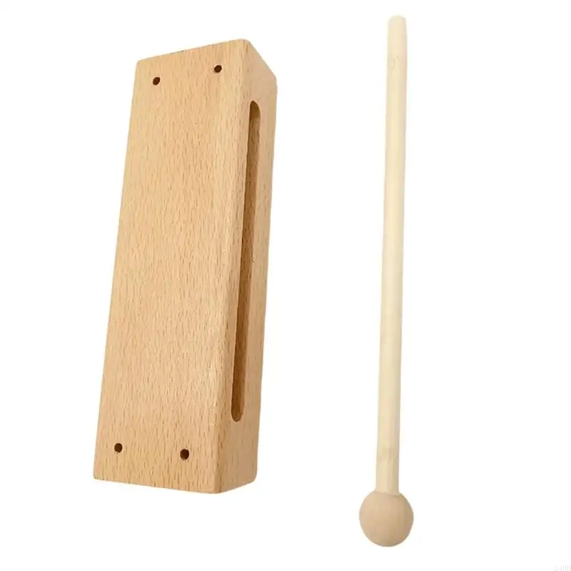 Wooden Rhythm Block for Music Lessons, Natural-Finish Beech Handheld Percussion Instrument for Steady Rhythm Practice and 24BD