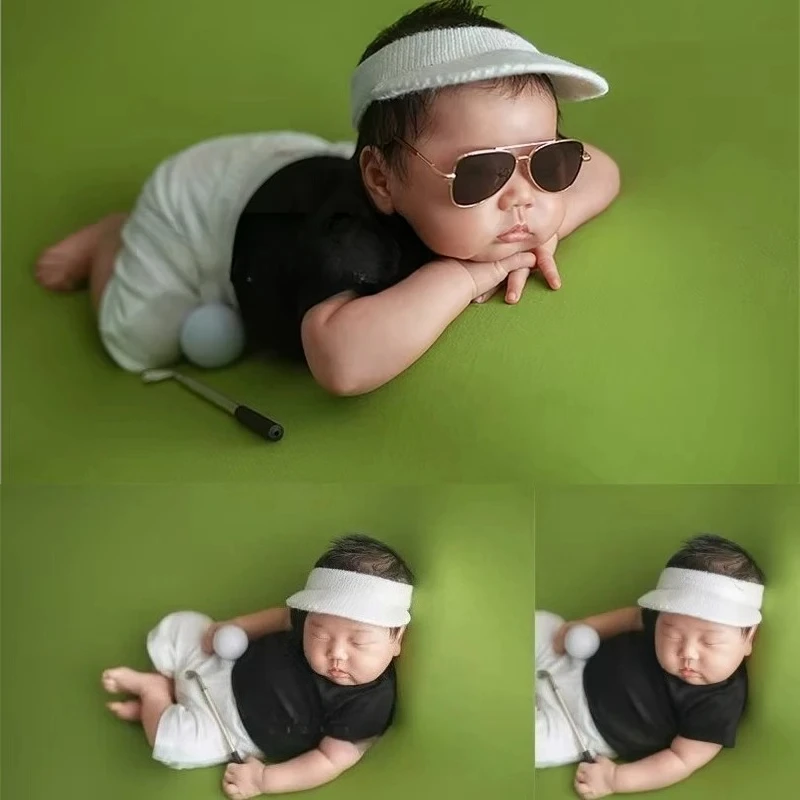 Newborn Photography Props for Baby Boy Summer Sports Outfit Headband Glasses Golf Theme Set Fotografia Studio Shoot Photo Props