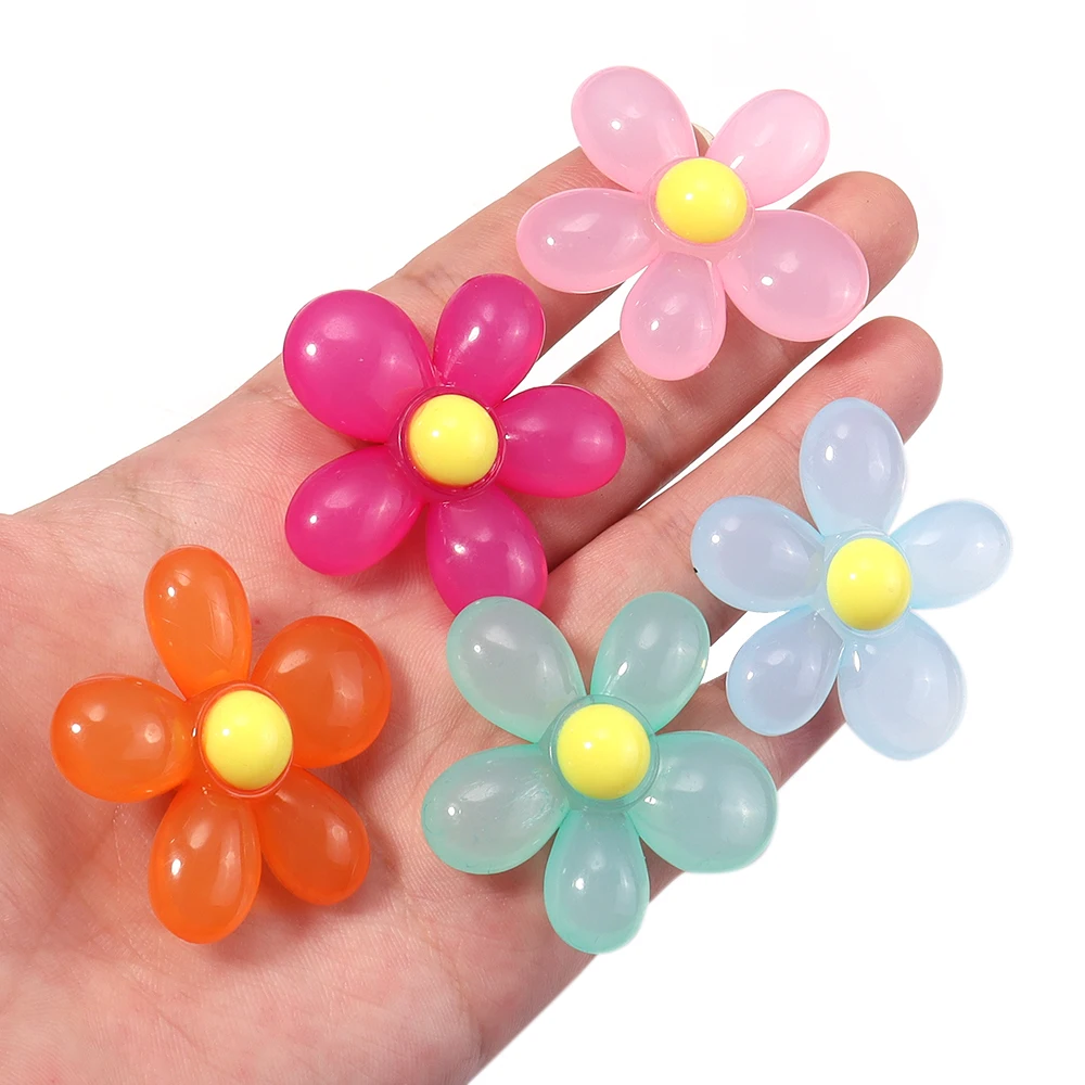 

10pcs/Lot AB Color Plated Cartoon Flower Acrylic Beads for Decoration Making DIY Cell Phone Case Chain Accessories