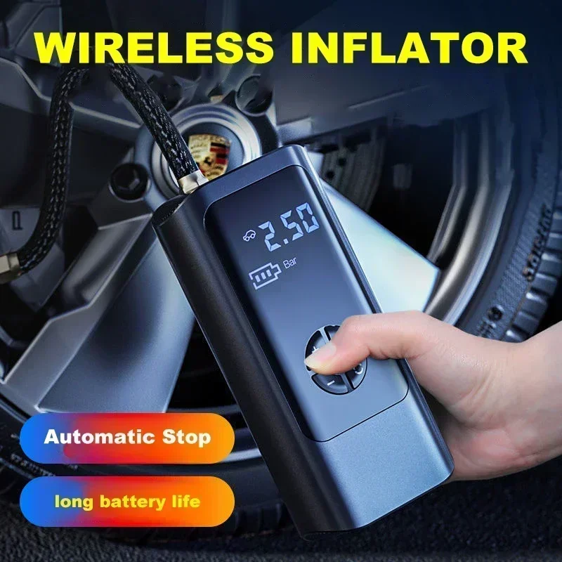 

Portable Cordless Tire Inflator Digital Display Auto Stop Function 4 Presets Car Motorcycle Bike Ball Emergency Fast Inflation