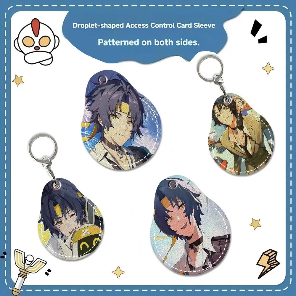 Game Asaba Harumasa Anime PU Card Holder Keychain Key Ring Door Lock Access Tags Card Case Keychain Access Card Key Tag Ring