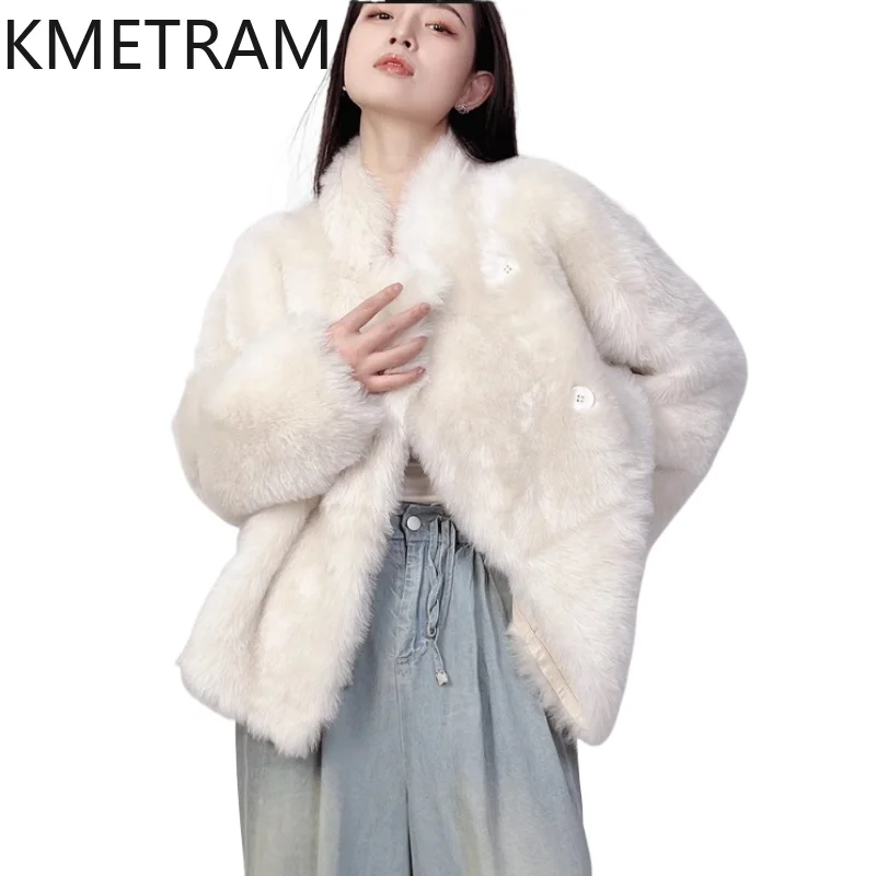 天然メリノウールシープスキン両面ファーコート レディース 高級ショートオフホワイトリアルファーコート 冬服 2025