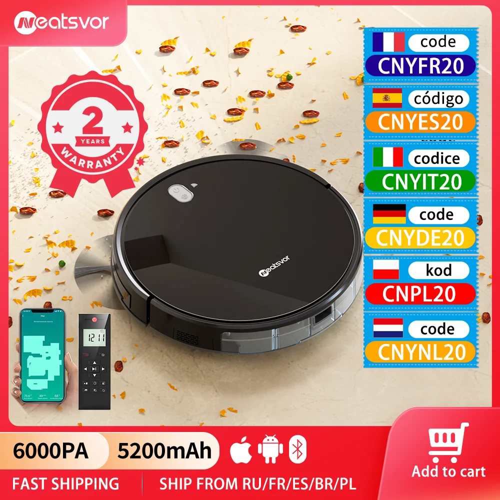 NEATSVOR x520 Robot Vacuum Cleaner 6000pa 5200 MAh Regular Automatic Charging For Sweeping and Mopping Smart Home