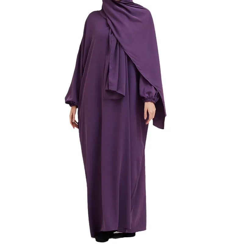 EID Muslim Sets Mode Abaya Casual grenzüberschreitendes Damenkleid, türkisfarbenes langes Kleid aus dem Nahen Osten mit Kopftuch-Kleidern