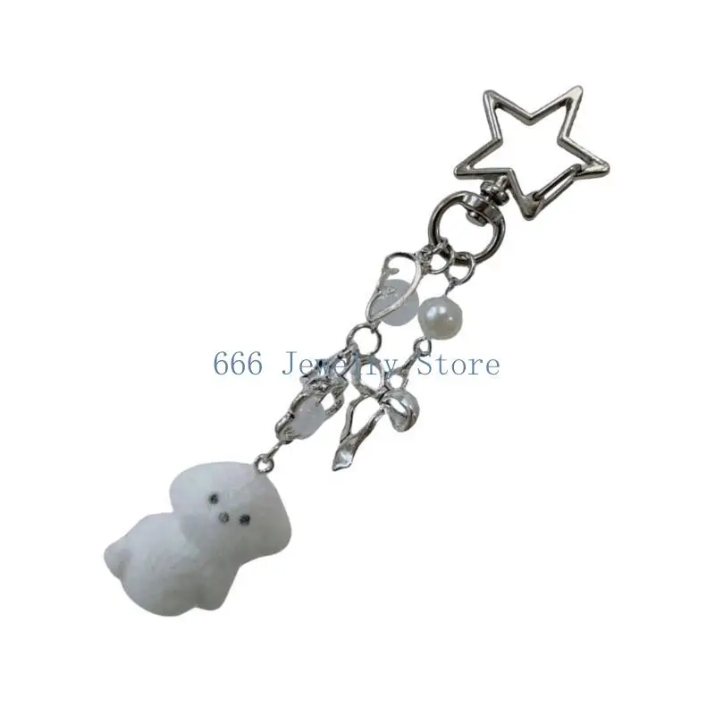 F2TD Unique Keychain With Beaded Detail Portable Alloy Keyring Women's Bag Accessory