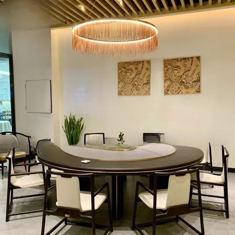 Round solid wood rock sla b turntable dining t able hot el clubhouse homestay bo x tabl e and cha ir combina tion