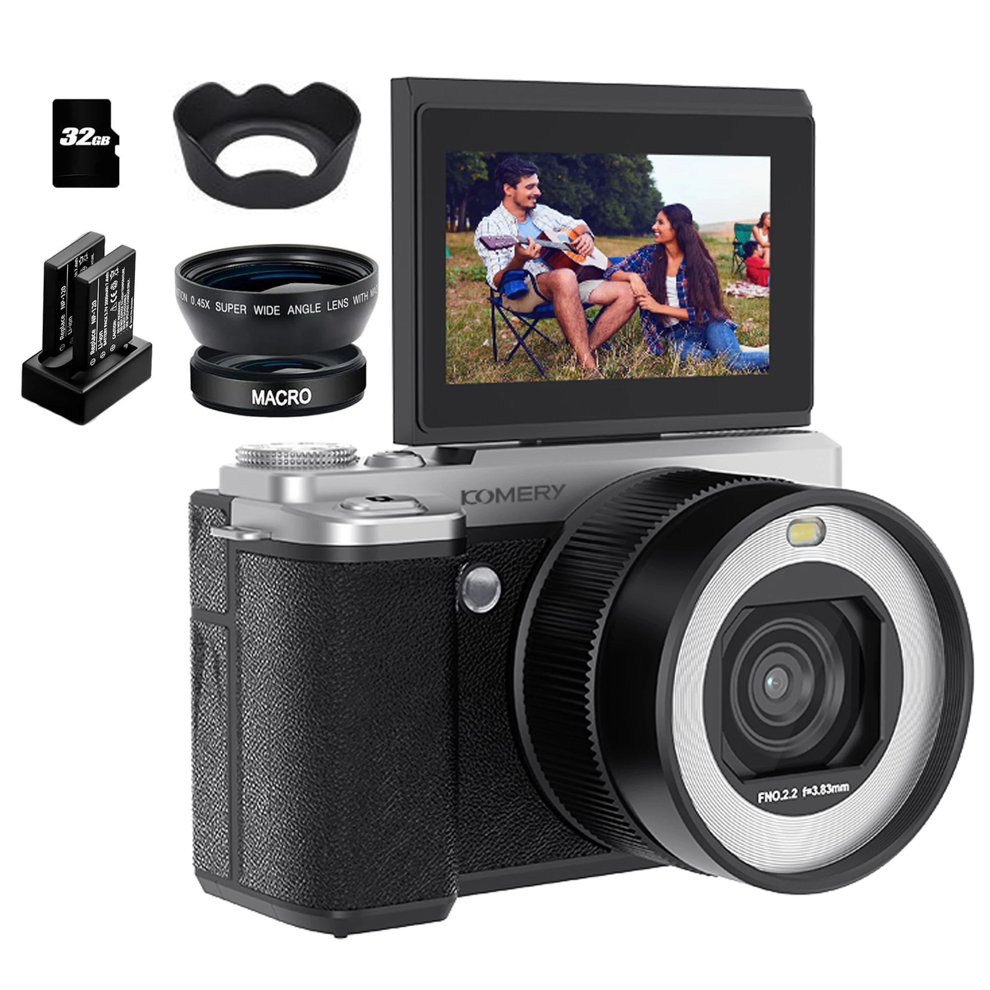 كاميرا تصوير رقمية بعدسة مزدوجة 5K 80MP كاميرا فيديو كلاسيكية لتسجيل الفيديو يوتيوب 180 ° كاميرا ويب واي فاي بشاشة قابلة للطي