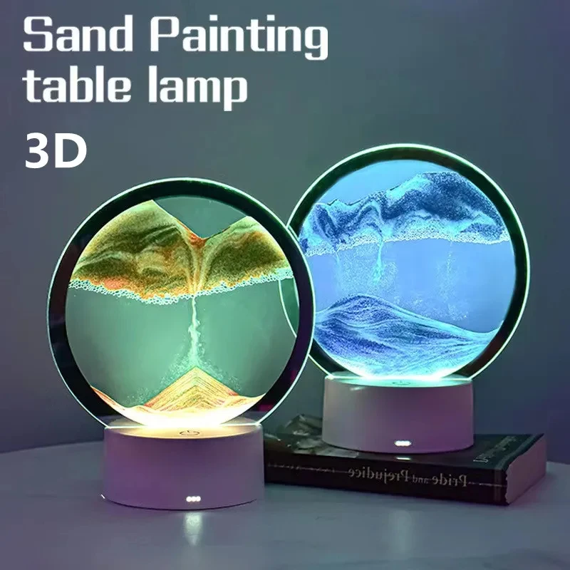 Creative Quicksand Night Light With 7 Colors USB Sandscape Table Lamp 3 D Natural Landscape Bedside lamps Office Home Decor Gif