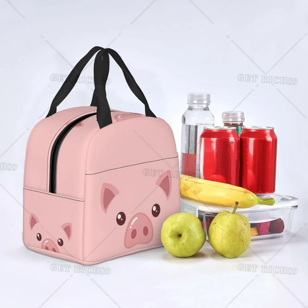 Cute Pig Face and Stars Lunch Bag for Women Men, Cute Animal Pig Insulated Lunch Box Container with Frond Pocket for Work Travel