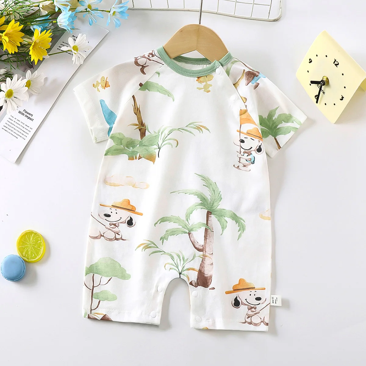 

0-12 month Summer Boys And Girls Cartoon Animal Print Comfortable Short Sleeve Baby Bodysuit