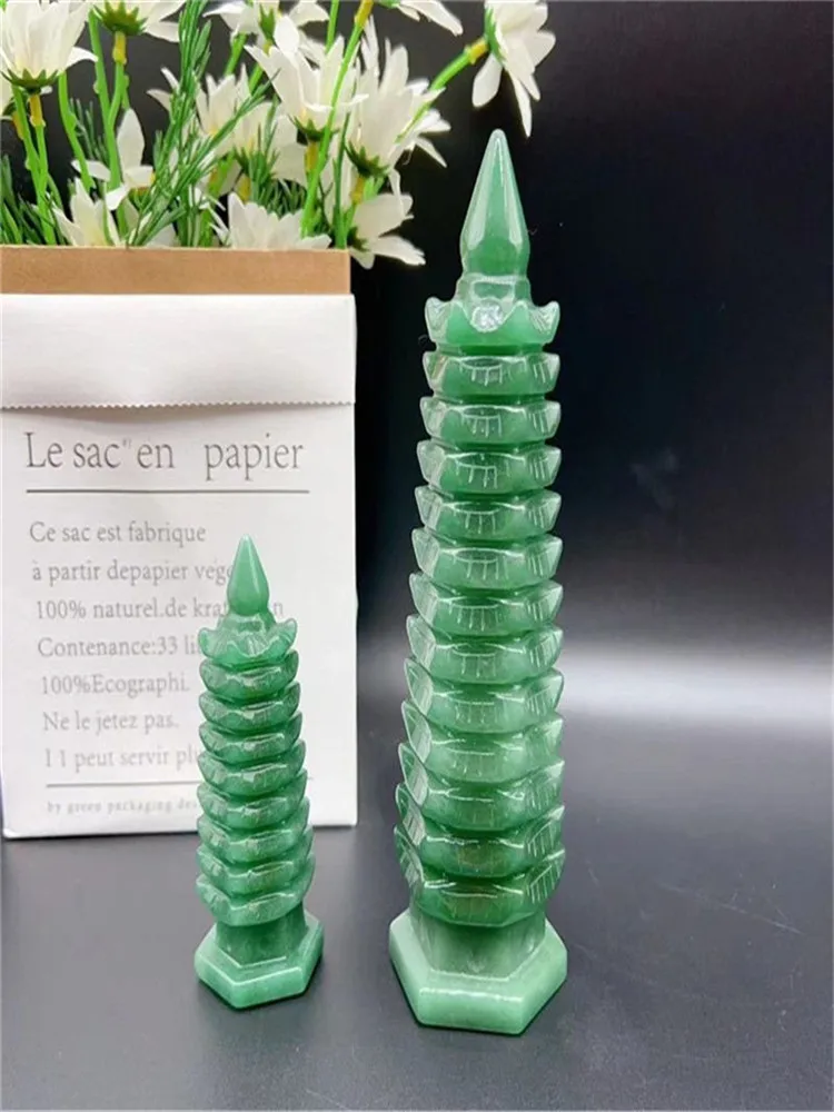 Natural Formed Green Dongling Stone, Wenchang Tower, Green Quartz Crystal Ore, Carved Tower, Mineral, Reiki, Healing Tower