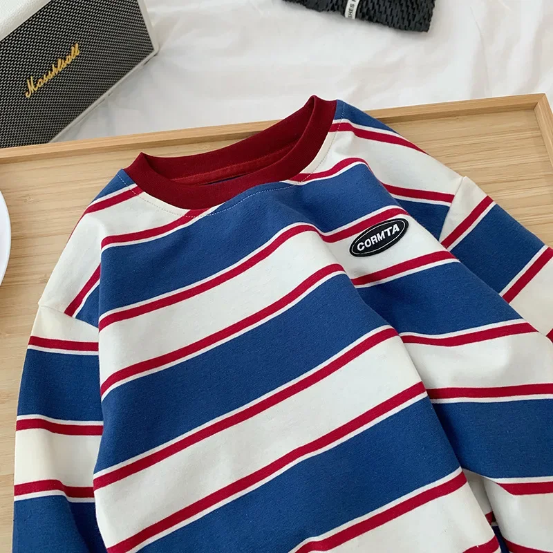 2-7 Jahre Herbst Kinderkleidung für Baby Mädchen Jungen T-Shirt Gestreiftes Baumwoll-Langarmshirt Teenager Hoodie Unterhemd Kinder Oberteile – Detail 6
