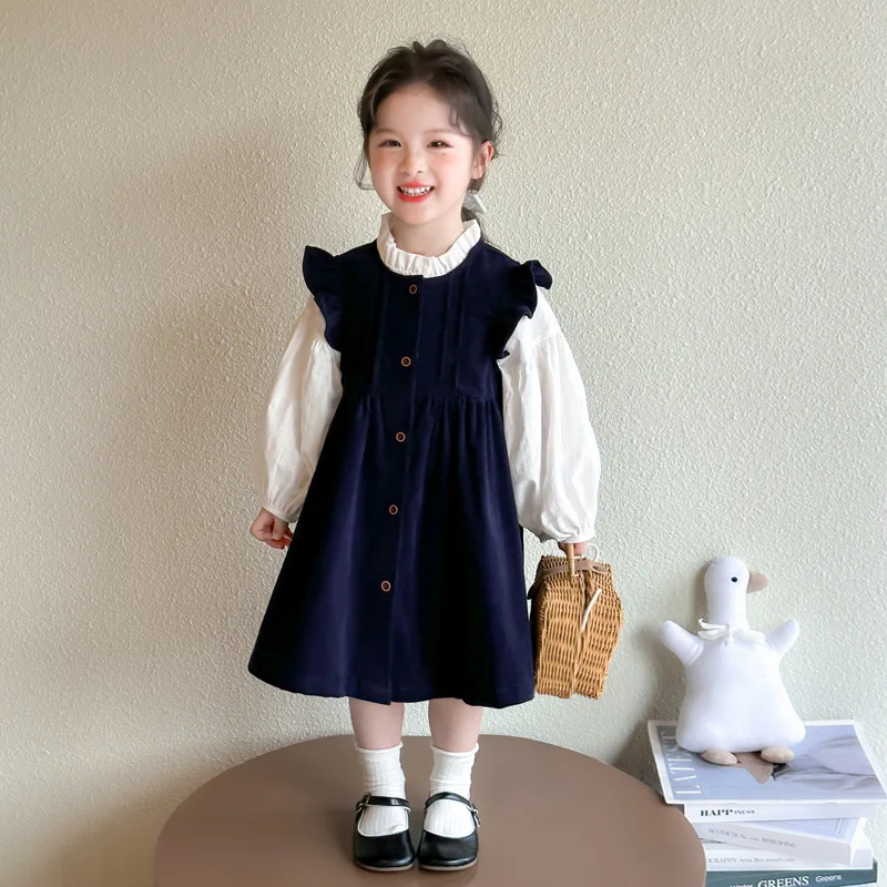 

Girls' Spring and Autumn Dress2025New Stylish Girl Princess Dress Set Spring Outfit Children's Vest Dress