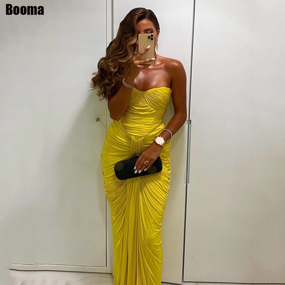 Booma-Robe de Soirée Arabe Jaune pour Femme, Tenue de Bal Personnalisée, Style Sirène, Longueur au Sol, Dubaï