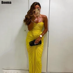 Booma Yellow Dubai Arabic Evening Dresses Mermaid Sweetheart Sleeveless Floor Length Women Party Prom Dresses Customized