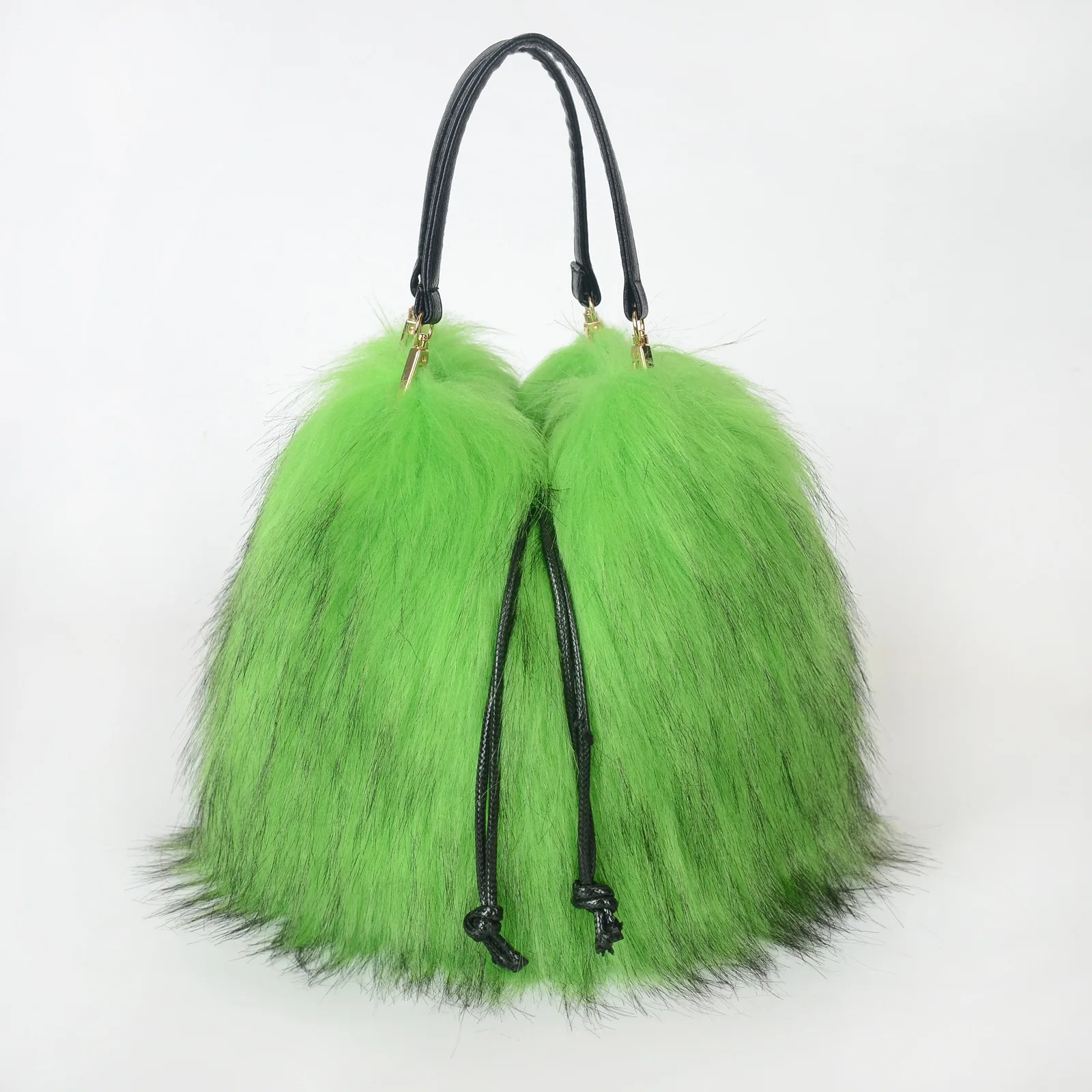 Modische Herbst-Winter Kunstfell-Handtasche Luxuriöse Bucket Bag für Damen Fell-Tragetasche Kunstwaschbärfell Hochwertige Handtasche – Detail 5