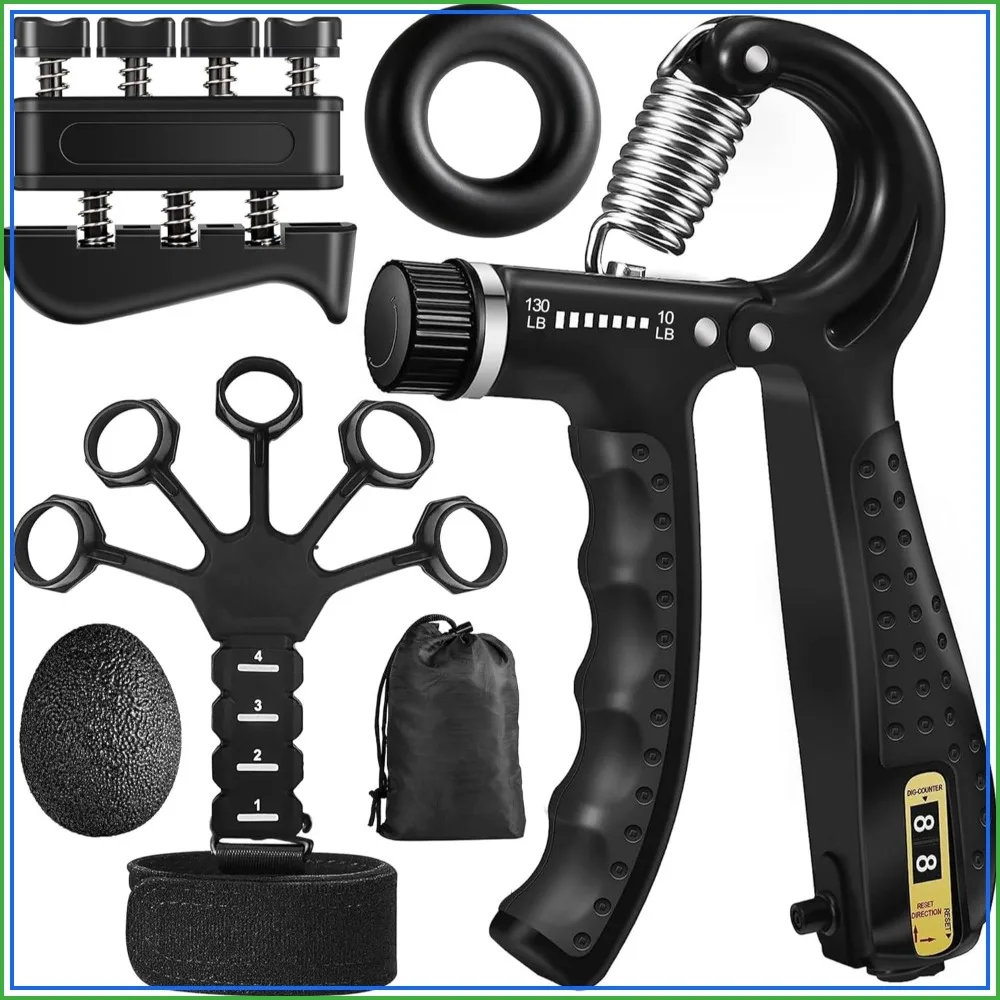 

Grip Strength Trainer Kit (5 Pack) Adjustable Hand Gripper, Finger Exerciser, Forearm Workout Ring for Muscle Building & Injury Recovery