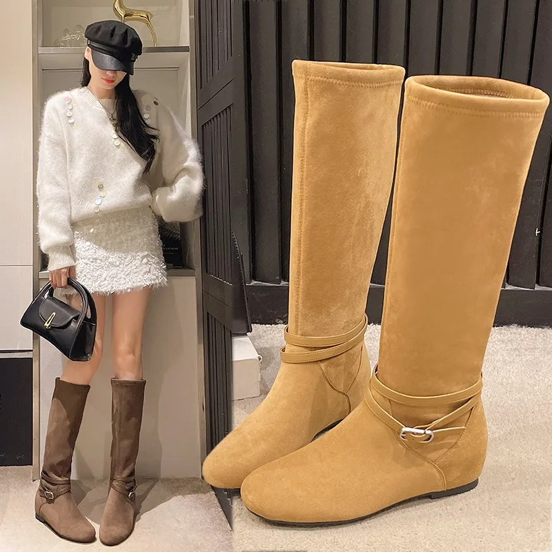 

Fashionable Style High-Tube Knight Boots 2025 New Style Thick Heel Versatile Slimming Stackable Boot for Women