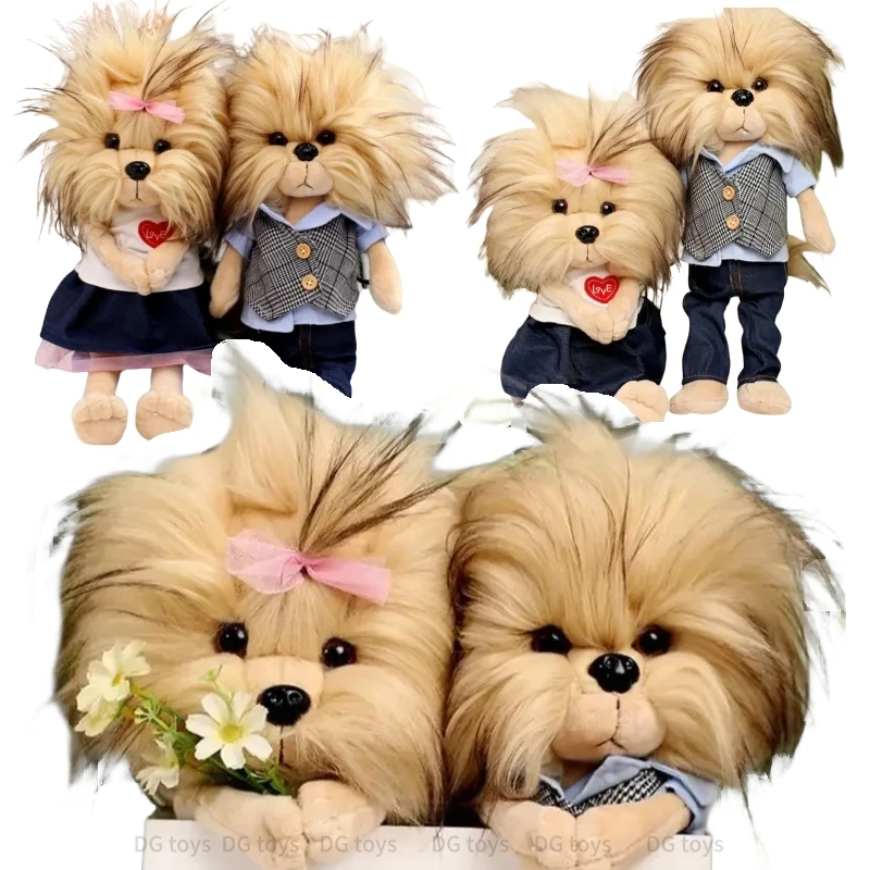 Lifelike Yorkshire Couple Dog Plush Toy Stuffed Animals High Quality Realistic Simulation Fluffy Pet Puppy Doll Toys