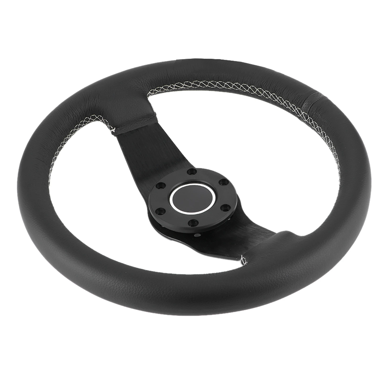 320mm/13in Steering Wheel for Sparco Style 6-Bolt Half Dish Black Leather Racing Steering Wheel W/ Horn