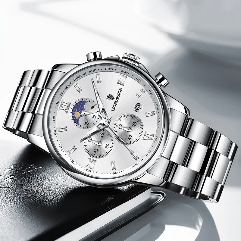 LIGE 2025 TOP Luksusowe Męskie Zegarki Modne Wodoodporne Świecące Zegarki z Datą Stal Nierdzewna Kwarcowy Zegarek na Rękę Męski reloj hommes