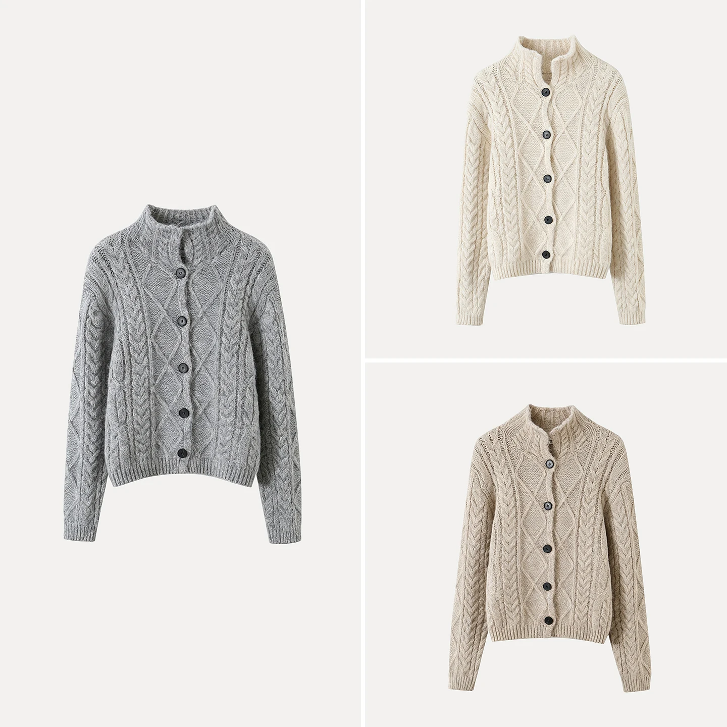Fashionable Knitted Sweater Coat Women's Vintage Collar Twist Flower Personality Autumn New Arrival Zadata Standard Fit Outer...