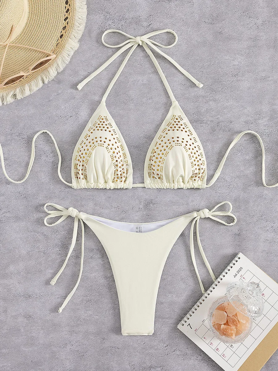 

2025 Shiny Bikini Sexy Women Swimsuit Bandeau Biquini Push Up Swimwear Female Diamond Bathing Suits Micro Bodysuit Beachwear