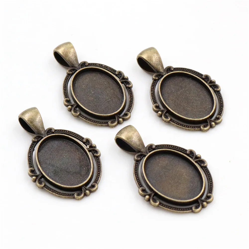 10pcs 13x18mm Inner Size Antique Silver Plated Bronze Flower Classic Style Cameo Cabochon Base Setting Pendant necklace findings