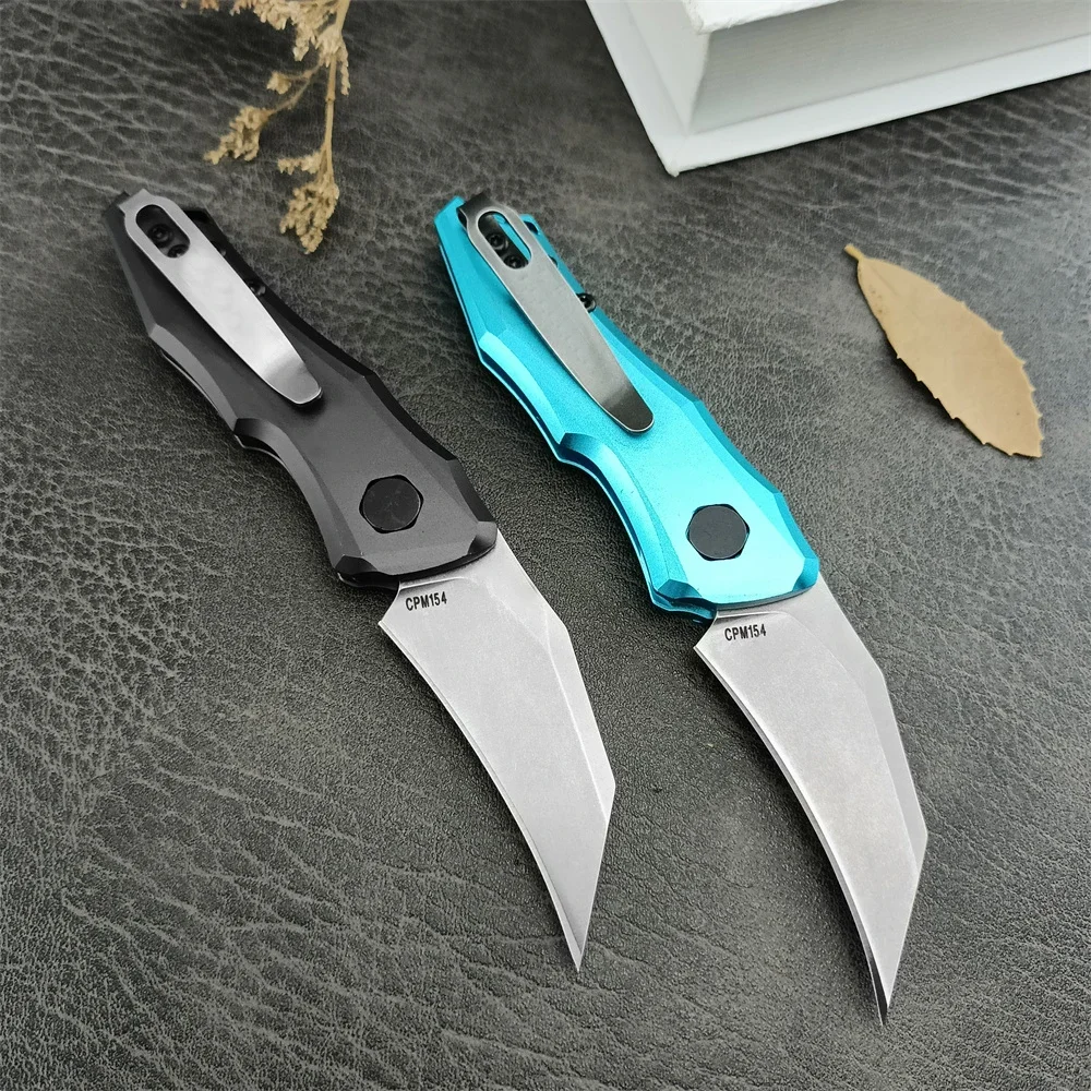 Mini KS 7350 Launch 10 AU TO Folding Knife Stonewashed Hawksbill Blade Aluminum Handle Outdoor Camping Hunting EDC Tools