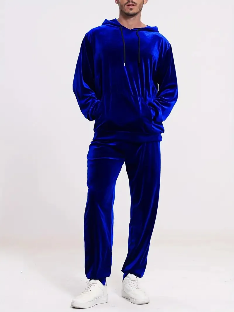 Herren-Trainingsanzug aus Samt in Goldoptik mit Reißverschluss-Hoodie, elastischen Bündchen und Jogginghose, Frühling/Herbst, europäisch-amerikanischer Casual-Stil, zweiteiliges Outfit – Detail 20