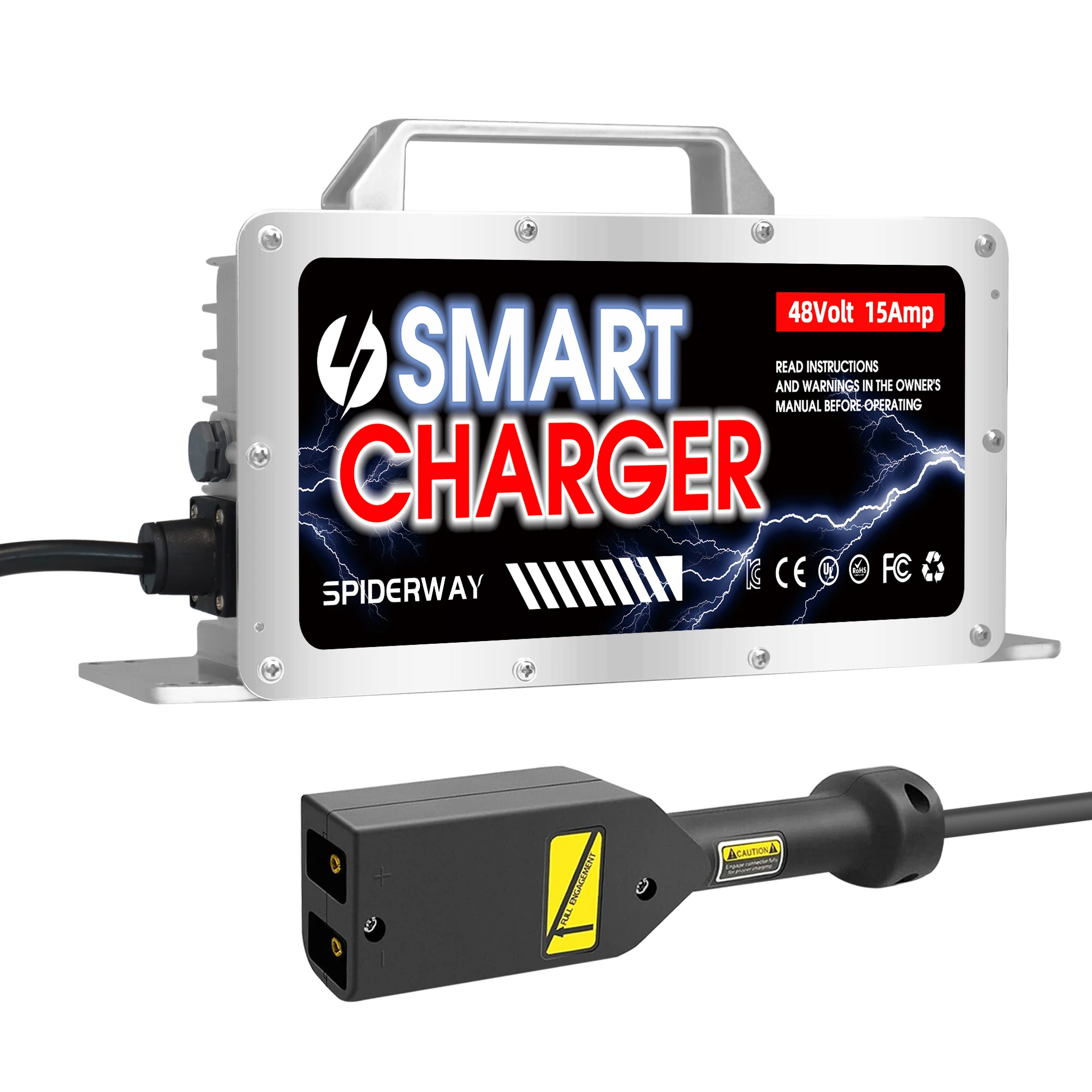 

48V 15A Lithium Battery Charger for EZGO TXT Golf Cart, Smart Quick Charger with D Style Plug IP 67 Waterproof