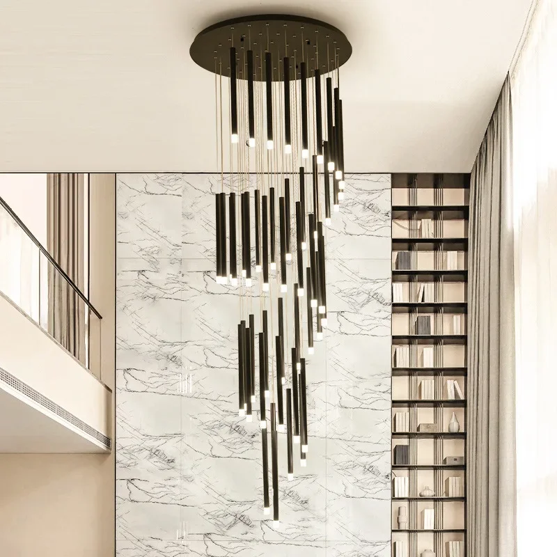 Duplex Villa Led Chandelier Stair Hanging Lamp Spiral Staircase Interior Lighting Hotel Lobby Ceiling Decor Pendant Lights