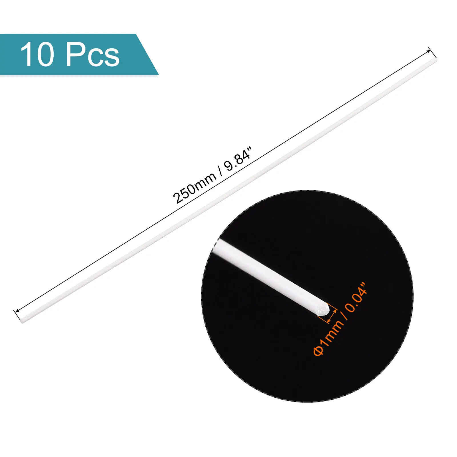 Uxcell ABS พลาสติกกลมสีขาว Bar 1มม.X 250มม.สำหรับ DIY วัสดุ DIY Sand Table, Pack Of 10