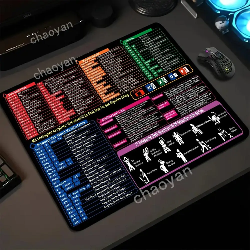 حصيرة مكتب Excel الألمانية، لعبة لوحة الماوس الصغيرة، حصيرة مكتب لوحة المفاتيح والماوس، مفاتيح اختصار Excel للوحة الكمبيوتر #1