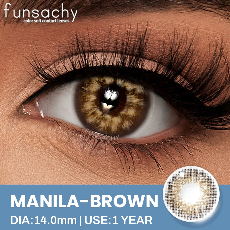 FUNSACHY 1 par de lentes de contacto de colores serie MANILA para ojos, pupilas de belleza suaves, lentes de contacto marrones anuales, maquillaje de ojos, lentes de colores