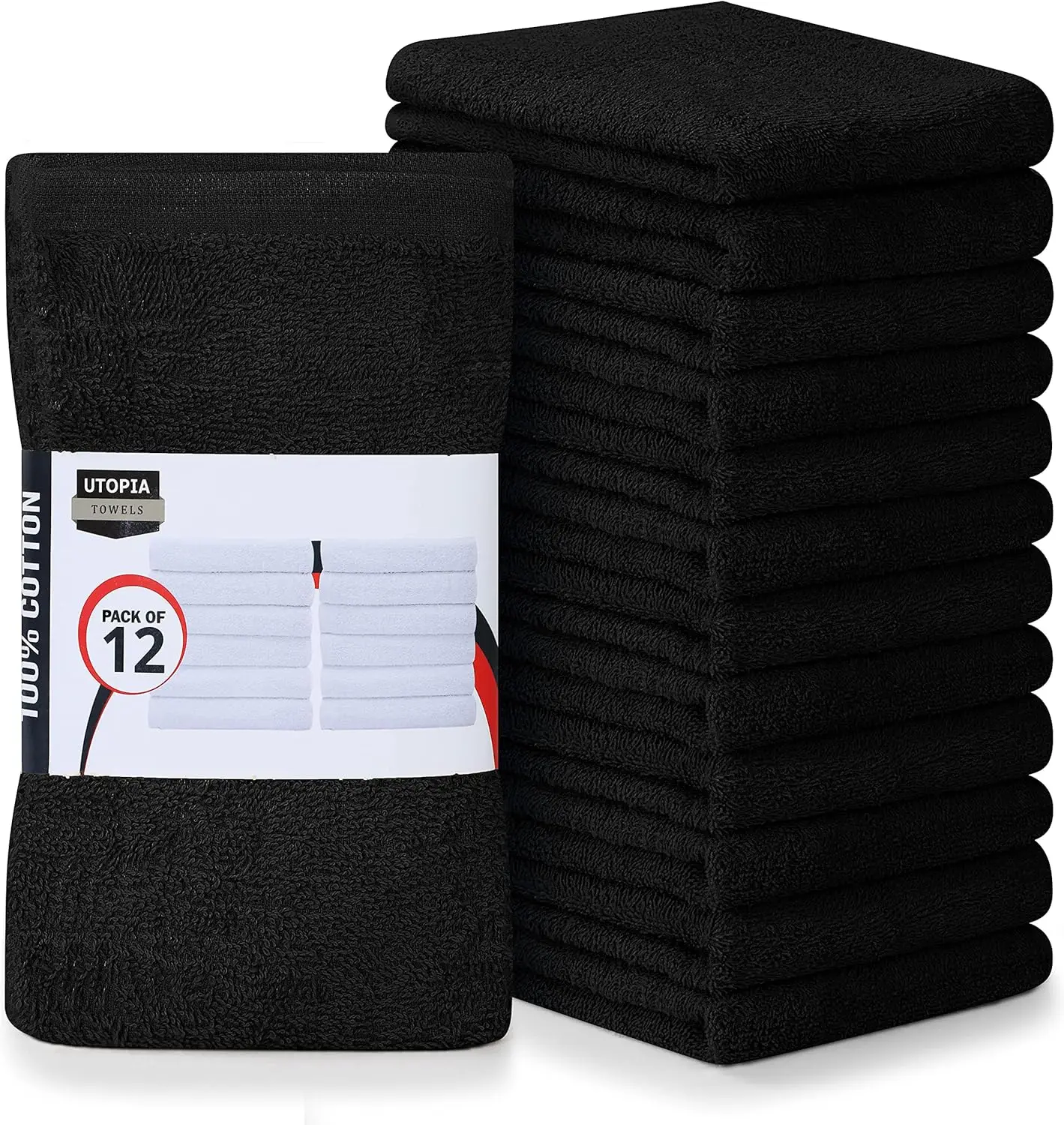 

Kitchen Bar Mops, Pack of 12, 16 by 19 Inches, 100% Cotton Super Absorbent Black Towels, Multi