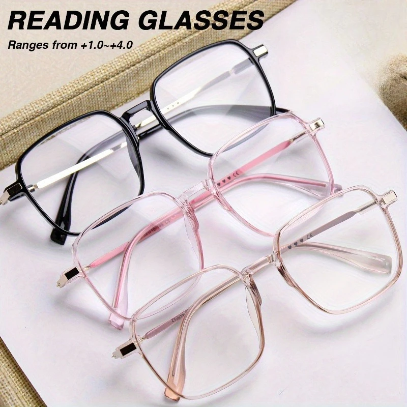 

3 Pairs of Women's Reading Glasses+1.00 To+4.00 Large Rectangular Frame Stylish and Comfortable for Daily Wear