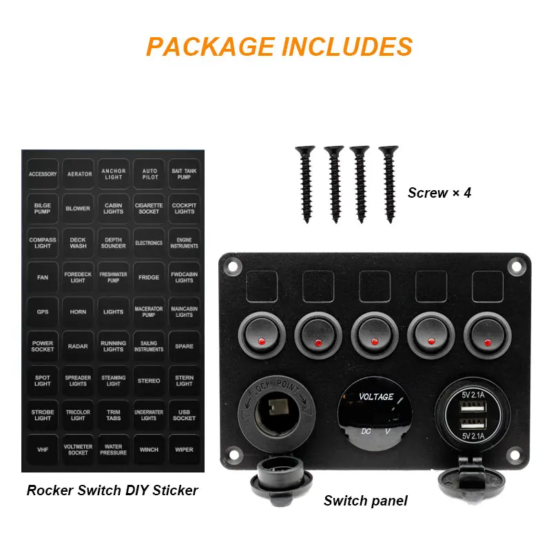 Boot Marine Rocker Switch Panel 5 Gang Waterdicht Op Off Tuimel Met Digitale Spanning Display 3.1A Dual Usb Power lading