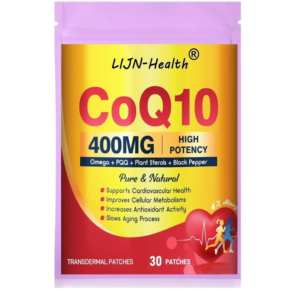 30 Patches CoQ10 Transdermal Patches Plus PQQ, Omega 3, and Vitamin E, for Heart and Cellular Energy