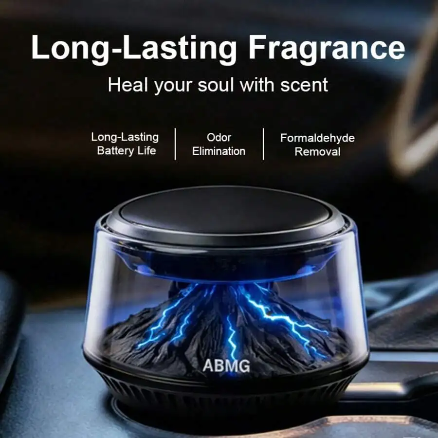 Smart Car Air Freshener Diffusers, Volcano Glacier Landscape Car Diffuser With AI Smart Start-Stop, Solar & USB Charging, Portab view 4