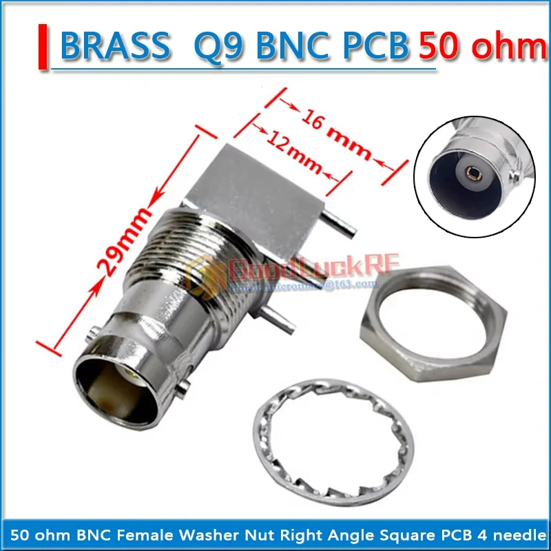 

50 ohm Q9 BNC Female O-ring Bulkhead Washer Nut Right Angle 90 Degree Square PCB 4 needle 75 ohm RF Connector Adapter