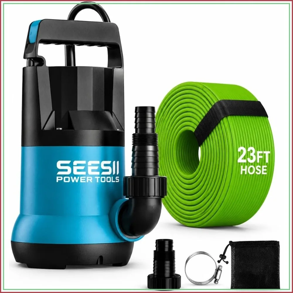 1HP Submersible Water Pump 4755GPH with 23ft Hose, Anti-Clogging Filter for Pools, Basements, Gardens