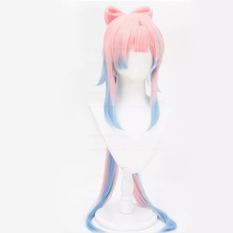 Genshin Impact Cosplay Kokomi Cosplay Wig 120cm Pink Mixed Blue Heat Resistant Synthetic Hair Game Anime Cosplay Wigs + Wig Cap