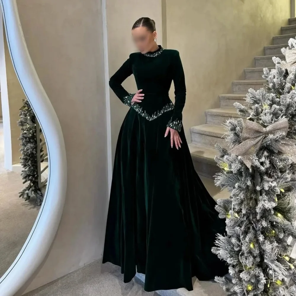 

Customized Formal Evening Dress Glitter Classic High Collar A-line Long Dresses Bespoke Occasion Woman Elegant Party Wedding