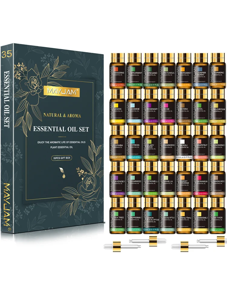 Mayjam Essentiële Oliën Kit 35 stks/set Geschenkdoos Lavendel Vanille Citroen Eucalyptus voor Luchtbevochtiger Diffuser DIY Parfum Zepen Kaars - afbeelding 2