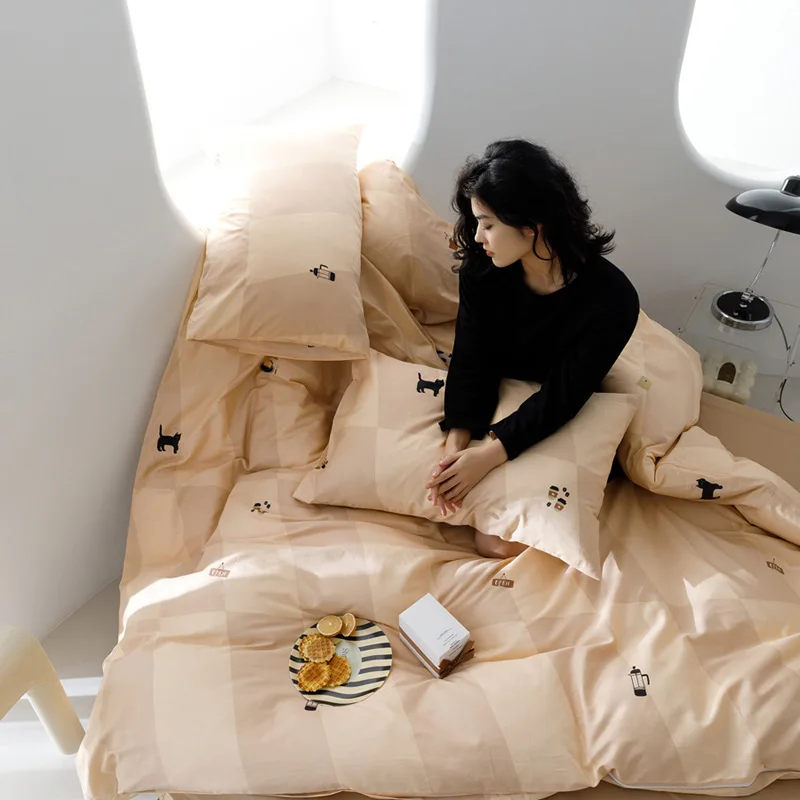 100% Cotton Minimalist Striped Print Bedding Set (3-Piece or 4-Piece) for Student Dormitory Sheets