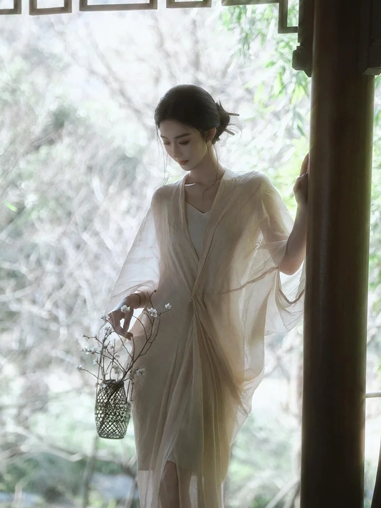 

Новое длинное платье в китайском стиле для женщин: элитное, в стиле реформированного ханьфу, для отпуска, асимметричное, в стиле дзен, длинная юбка