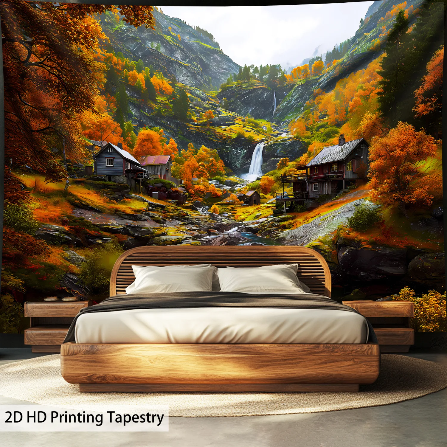 Mountain slope waterfall scenery Digital printing polyester wall hanging tapestry decorative Living room bedrooms background